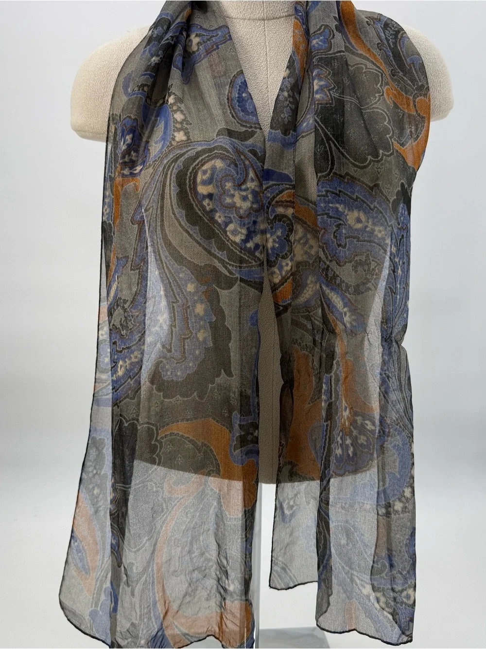 Unbranded Paisley Scarf Accessory Lightweight Chiffon Blue Orange Boho